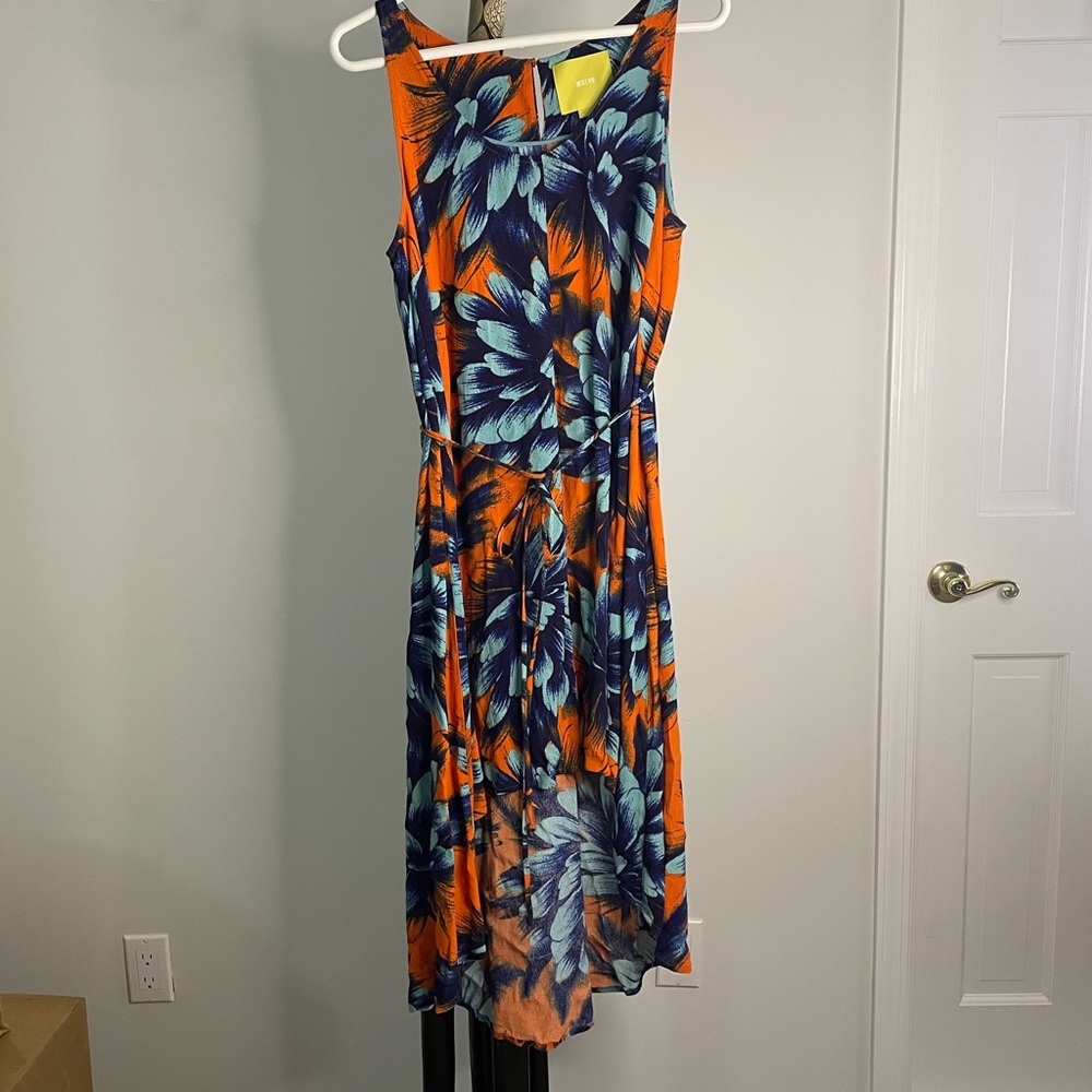 Anthropology Maeve High Low Floral Dress - Orange and Blue
